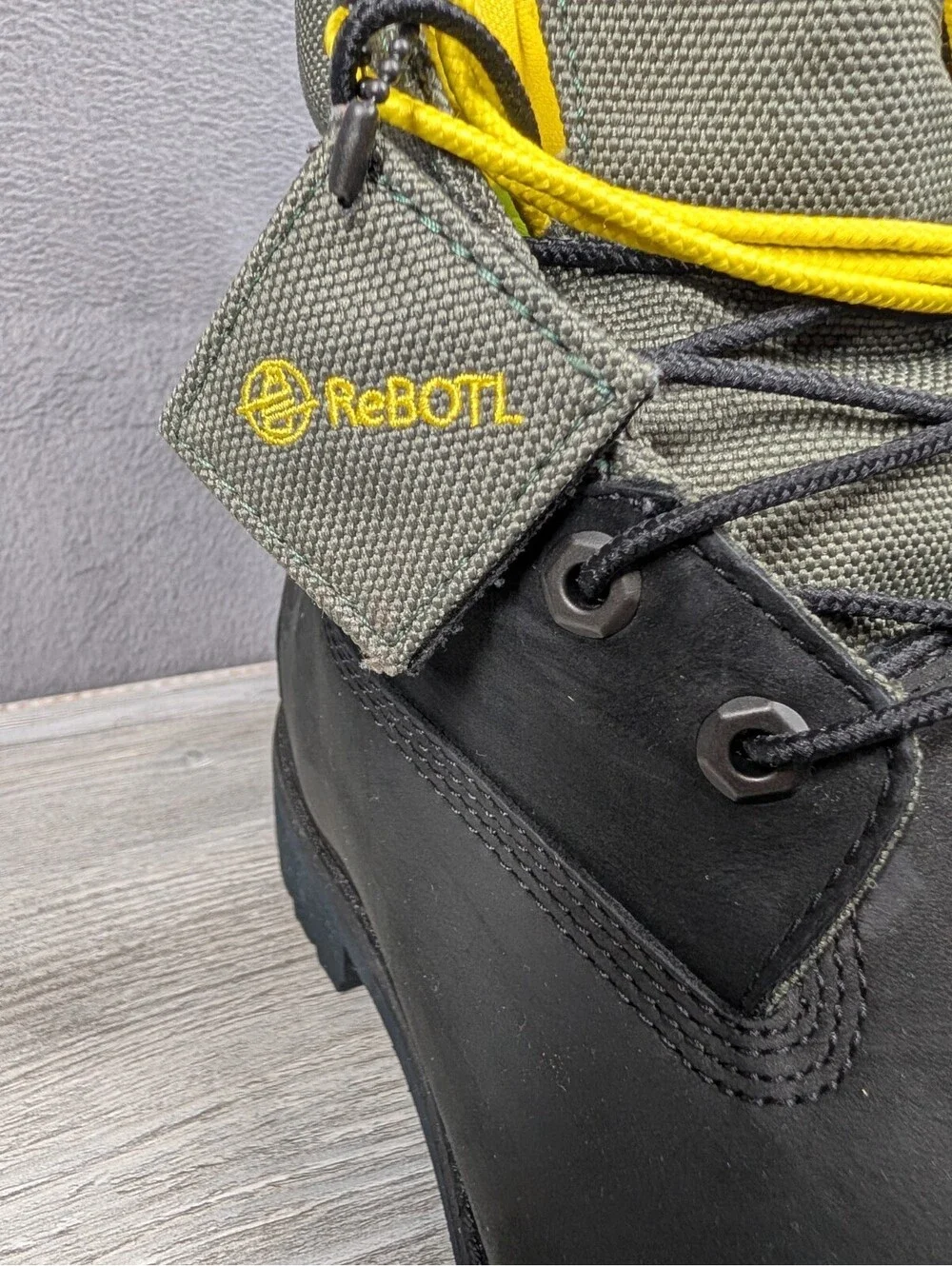 Timberland Mens 12 Black Gray Yellow Treadlight Waterproof 6in ReBOTL Work Boots